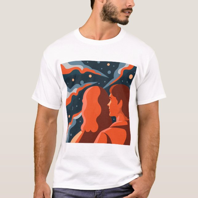 Two Figures Contemplating an Abstract Cosmic Scene T-Shirt (Vorderseite)