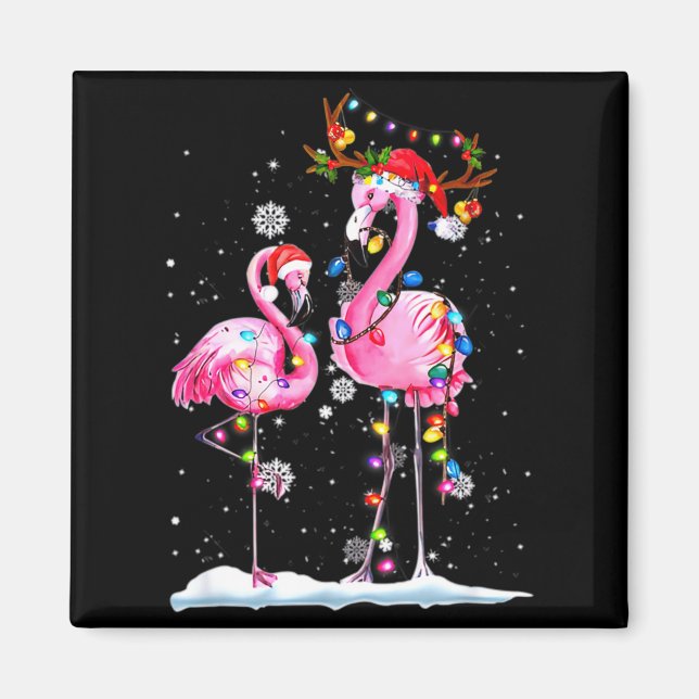 Two Flamingo With Santa Hat And Lights Merry Chris Magnet (Vorne)