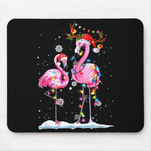 Two Flamingo With Santa Hat And Lights Merry Chris Mousepad (Vorne)