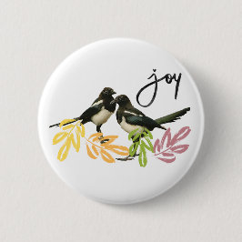"Two for Joy" 2 Magpies mit Blumenakzent Button
