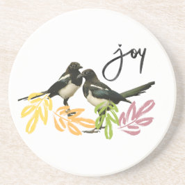 "Two for Joy" Zwei Magpies mit Blumenakzenten Getränkeuntersetzer