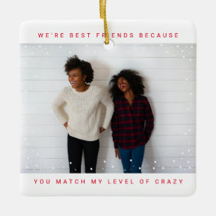 Two Foto von Bold Red Best Friend Snowfall Holiday Keramikornament