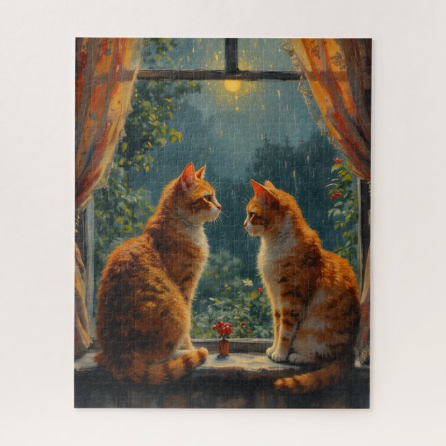 Two ginger cats sitting in front of a window puzzle (Vertikal)