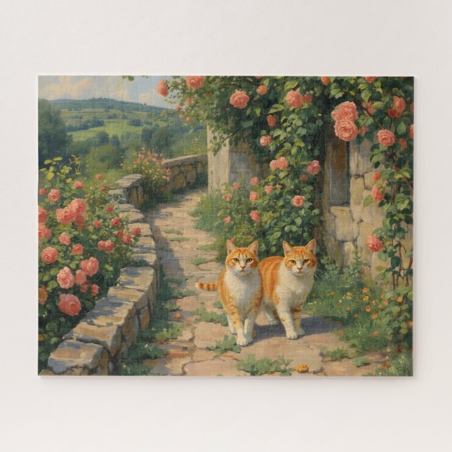 Two Ginger Cats walking along a path Puzzle (Horizontal)