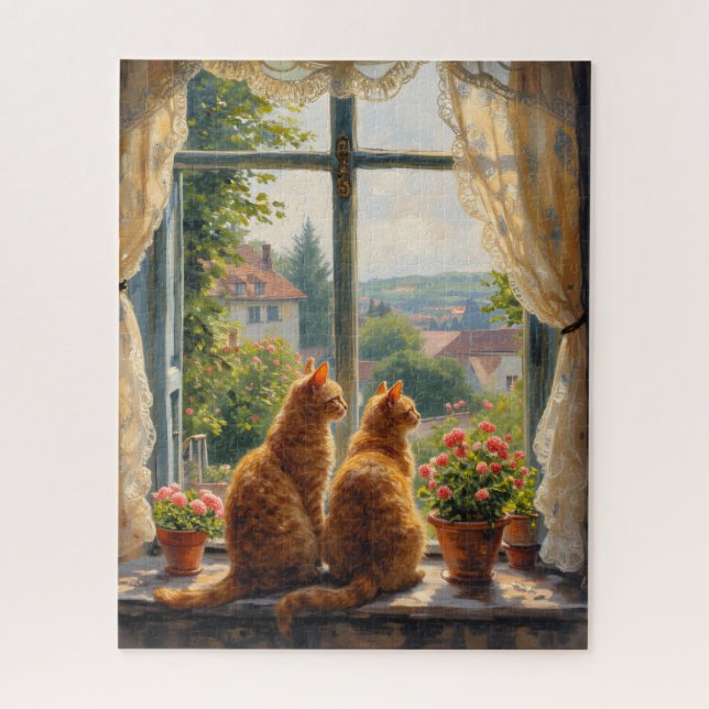 Two ginger staring out of a window   puzzle (Vertikal)