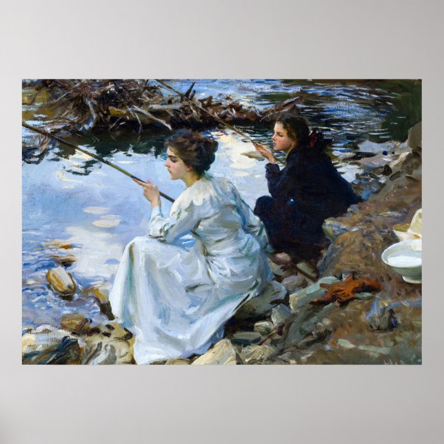 Two Girls Fishing, 1912 von John Singer Sargent Poster (Vorne)