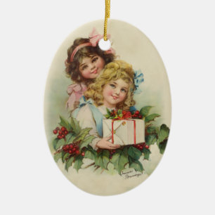 Two Girls Holly Gift - Francis Brundage Keramikornament