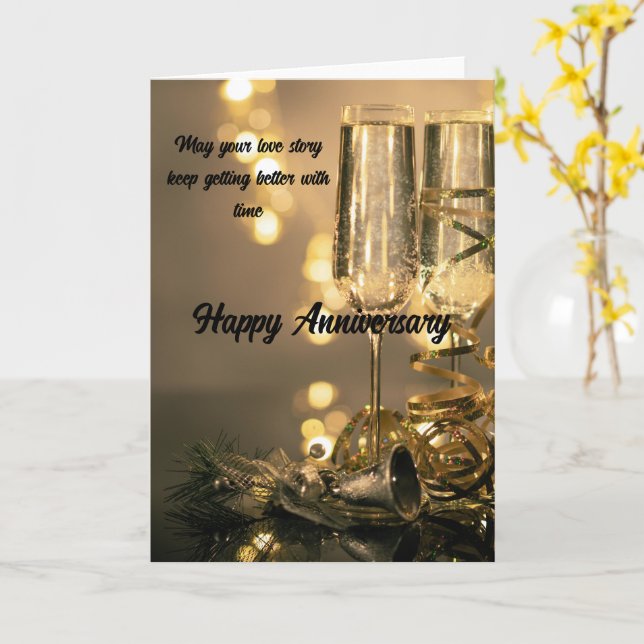 Two Glasses, One Love – Lovely Anniversary Card Karte (Gelbe Blume)