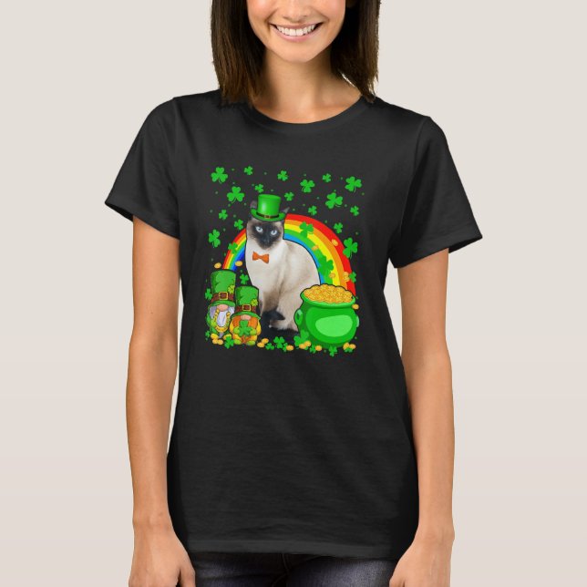 Two Gnomes And Siamese Wearing Patrick's Day Hat S T-Shirt (Vorderseite)