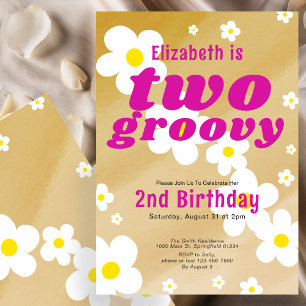 Two Groovy 2. Geburtstag Tan Blume Power Hippie Einladung
