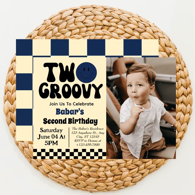 Two Groovy Boy 2. Geburtstag Foto Einladung (Von Creator hochgeladen)