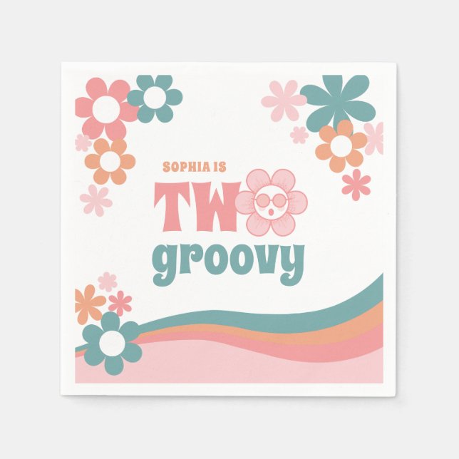 Two Groovy Girl 2. Geburtstag Party Serviette (Vorderseite)