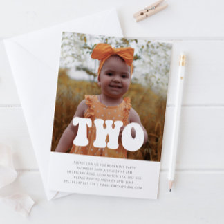 Two - Groovy Photo Birthday Invitation  Einladung