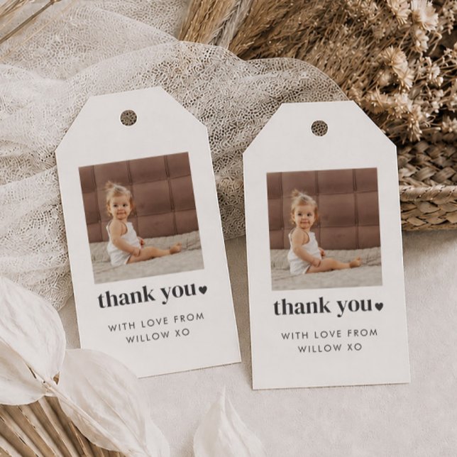 Two Heart Square Foto 2. Geburtstag Gefallen Geschenkanhänger (Zazzle Two Heart Square Photo 2nd Birthday Favor Gift Tags)