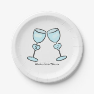 Two Heart Wine Glasses Brautparty Verlobung Pappteller