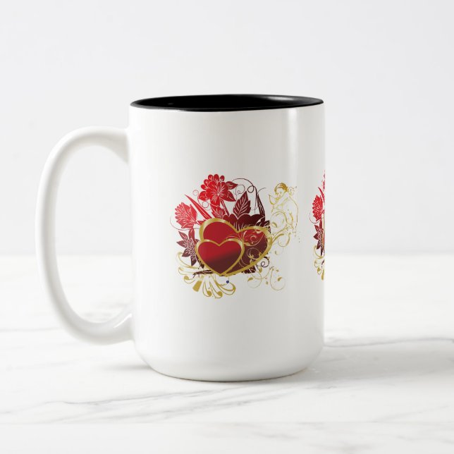Two Hearts Bouquet Zweifarbige Tasse (Links)