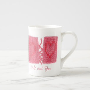 TWO HEARTS KNIT Bone China Tasse + Text