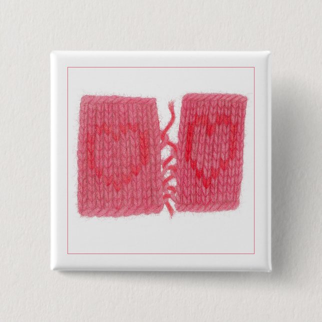 TWO HEARTS KNIT Quadratischer Pin-Button  Button (Vorderseite)