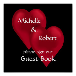 Two Hearts One Liebe Wedding Guest Book Poster