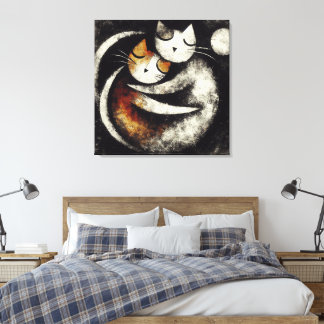 Two Hugging Cats Canvas Print – Chagall-Inspired Leinwanddruck