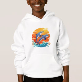 Two jumping cartoon dolphin hoodie