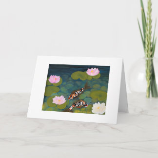 Two Koi Fish und Lotus Flower. Greeting Card. Karte