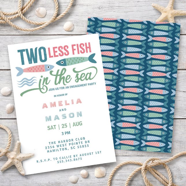 Two Less Fish in the Sea Engagement Party Einladung (Two Less Fish in the Sea Engagement Party Invitation)