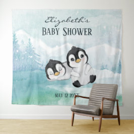 Two Liebenswürdiger Penguins Baby Shower Backdrop Wandteppich