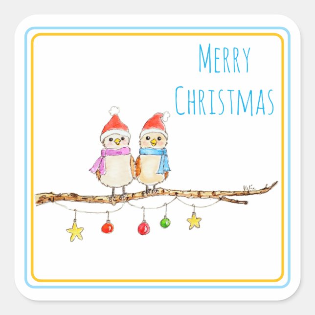 Two Little Birds  Square Sticker (Vorderseite)