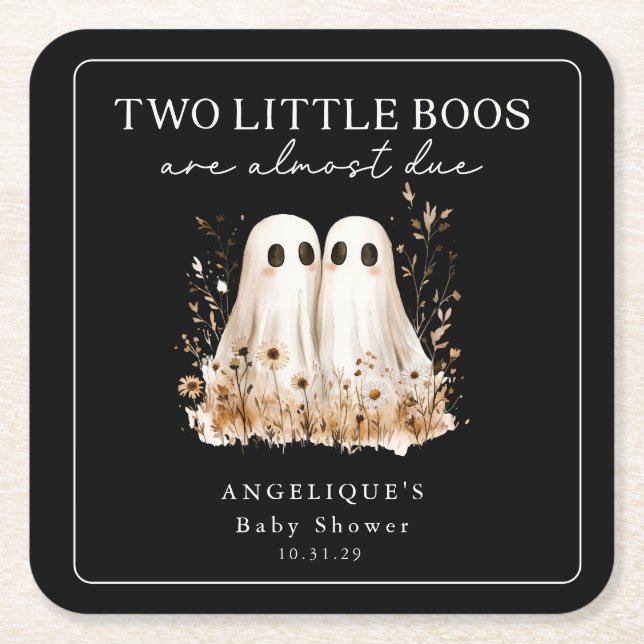 Two Little Boos Ghosts Wildflower Baby Shower  Rechteckiger Pappuntersetzer (Vorderseite)