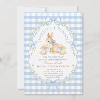 Two Little Bunnies Baby Shower gingham Invitation  Einladung