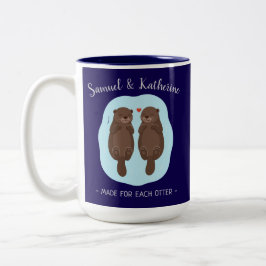 Two Lovely Cute Otters Custom Name Valentine's Day Zweifarbige Tasse