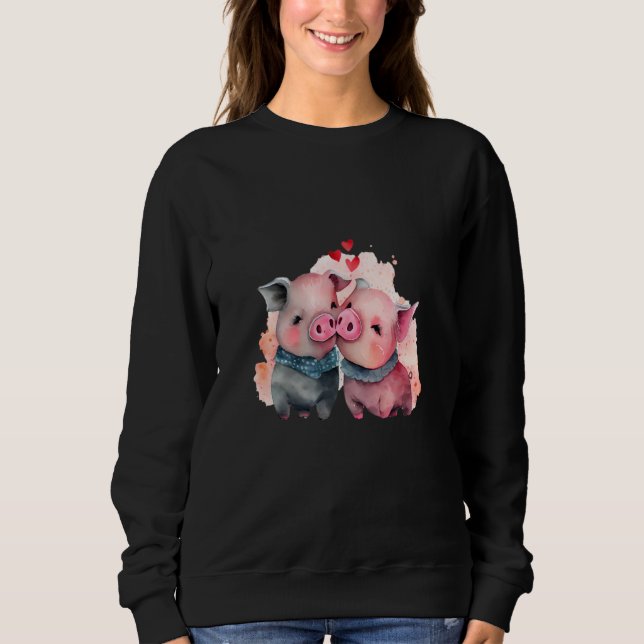 Two Loving Pigs In Love Heart Valentine's Day Pig Sweatshirt (Vorderseite)