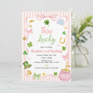 Two Lucky Girl 2. Geburtstag Pink Gold Kleeblatt Einladung