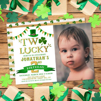 Two Lucky St. Patrick's Day 2. Geburtstag Foto Einladung