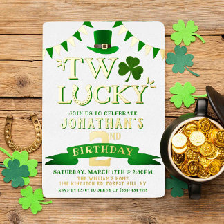 Two Lucky St. Patrick's Day 2. Geburtstag Real Folieneinladung