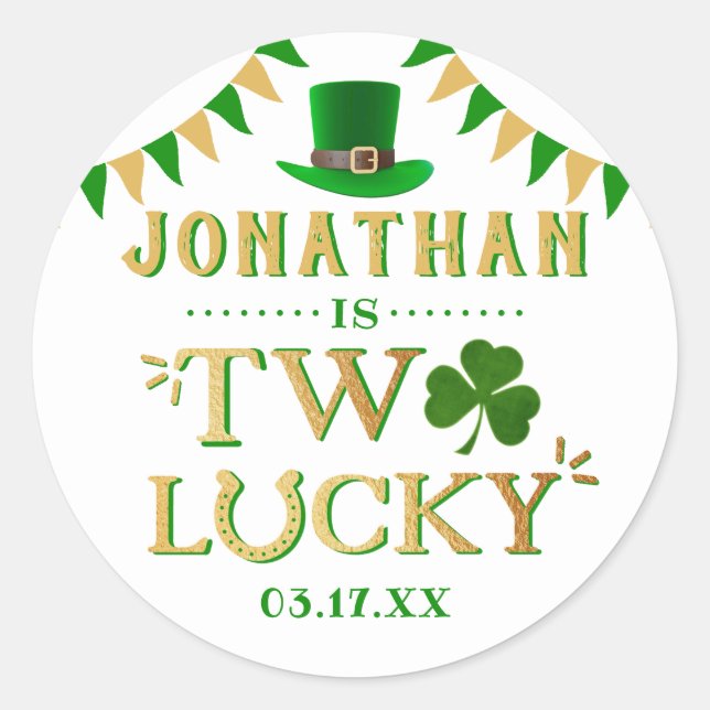 Two Lucky St. Patrick's Day 2. Geburtstag Runder Aufkleber (Vorderseite)