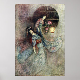 Two Maidens and Lantern by Warwick Goble Poster