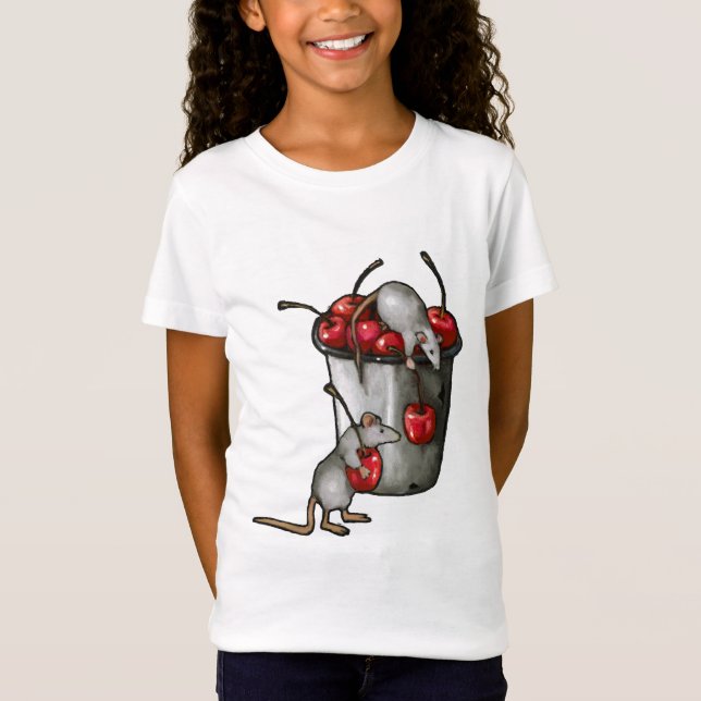 Two MICE Stealing Cherries, Bucket of Cherries Art T-Shirt (Vorderseite)