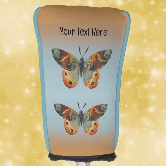 Two Monarch Butterflies Fall Colours Blue Orange Golf Headcover (Two pretty Fall coloured monarch butterflies on blue and orange golf club cover.)