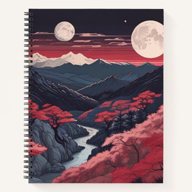 Two Moons Over The Mountains Spiral Bullet Journal Notizbuch (Vorderseite)