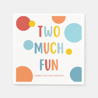 Two Much Fun Colorful 2nd Birthday Party Napkins Serviette