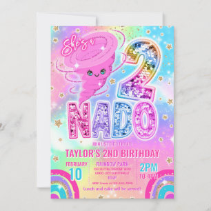 Two Nado Rainbow Glitter 2. Geburtstagsfeier  Einladung