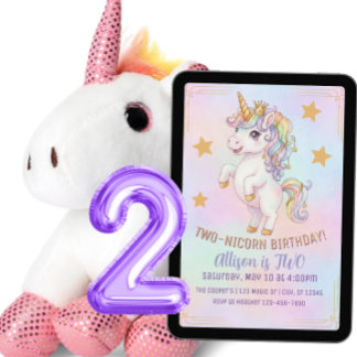 TWO-nicorn, 2nd Birthday Einladung