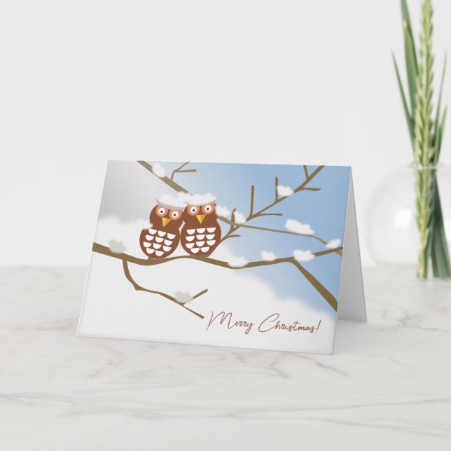 Two Owells Niedlich Owl Weihnachtskarte Feiertag Dankeskarte (Vorderseite)