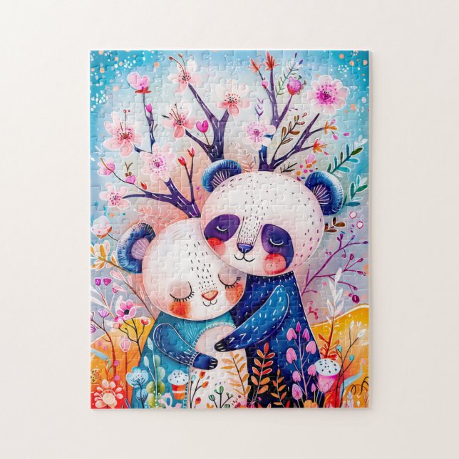 Two Pandas Hugging in Bamboo Forest Puzzle (Vertikal)