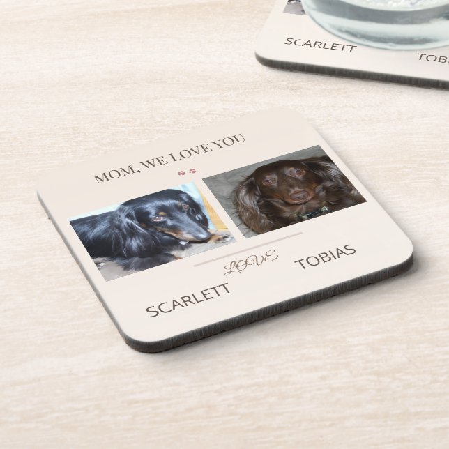 Two Paws Bring Love to Mom's Table Getränkeuntersetzer (Linke Seite)