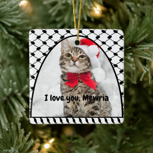 Two Photo Custom Text Keffiyeh Free Palestine Keramikornament (Baum)