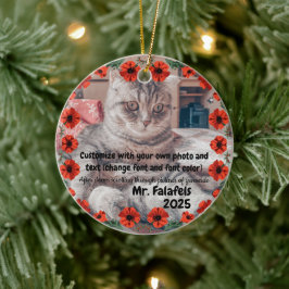 Two Photo Custom Text Red Poppies Free Palestine Keramik Ornament