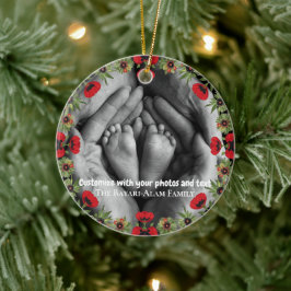 Two Photo Custom Text Red Poppies Free Palestine Keramik Ornament